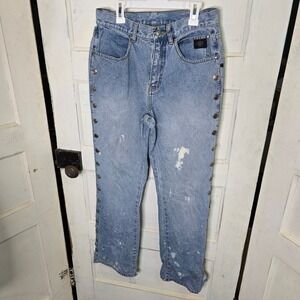 Harley Davidson Womens Light Wash‎ Denim Jeans Snap Button Side Bootcut